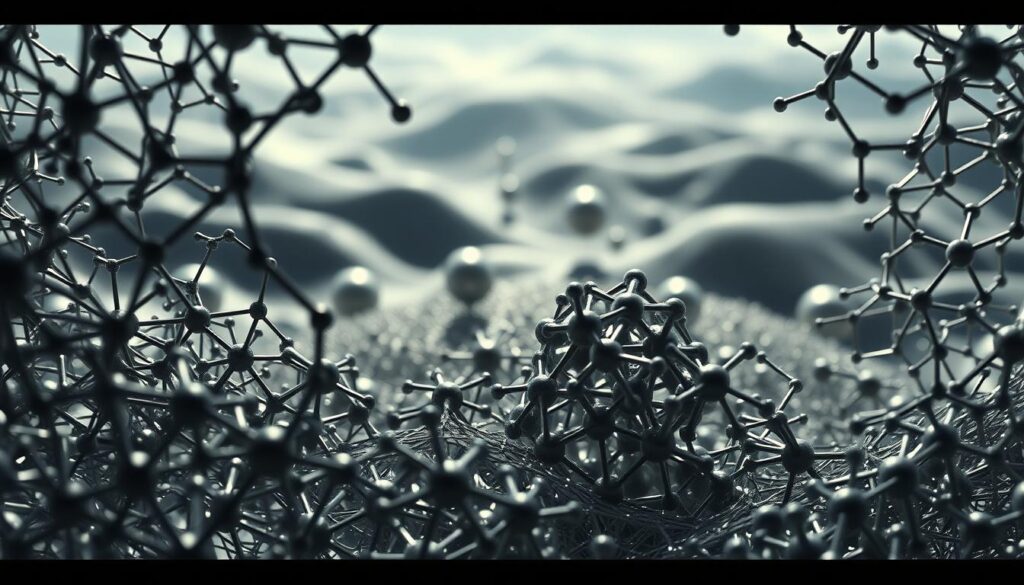A dramatic, microscopic view of block copolymer self-assembly. In the foreground, intricate, intertwining polymer chains form a mesmerizing, three-dimensional network, their complex structures casting dynamic shadows. In the middle ground, spherical micelles and cylindrical domains emerge, their precise, ordered arrangement hinting at the underlying molecular forces at play. The background is a blurred, ethereal landscape, suggesting the vast, unseen world of nanoscale engineering. Soft, diffuse lighting illuminates the scene, highlighting the elegant, almost sculptural nature of the self-assembled structures. A sense of scientific wonder and discovery permeates the image, inviting the viewer to explore the revolutionary potential of these tiny, self-organizing building blocks.