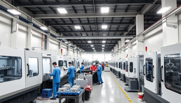 Advanced plastic injection mold manufacturing facility with high-precision CNC machines in operation