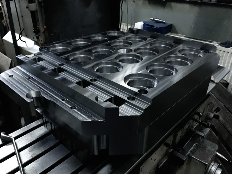 a mold plate being machined at a mold manufacturer in a cnc milling machine.