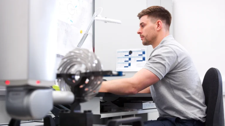 a picture of an industrial engineer sitting at his desk working on an important problem.