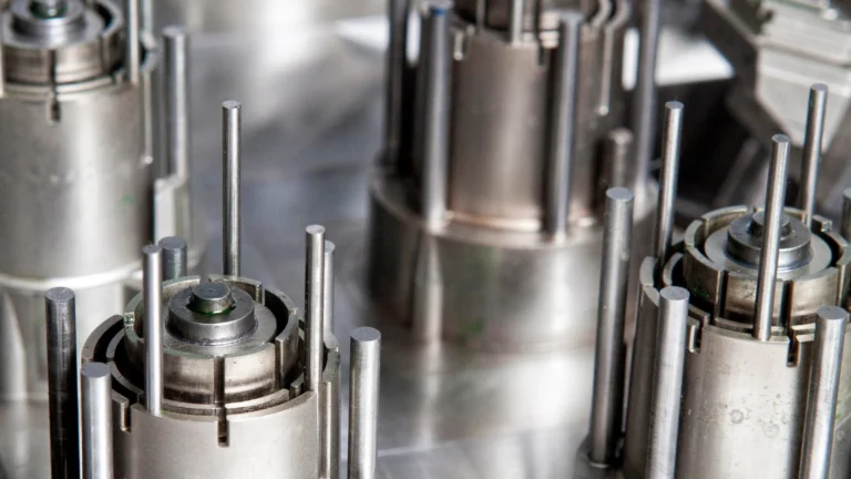 a picture of cores from an injection mold along with ejector pins protruding from the cores.
