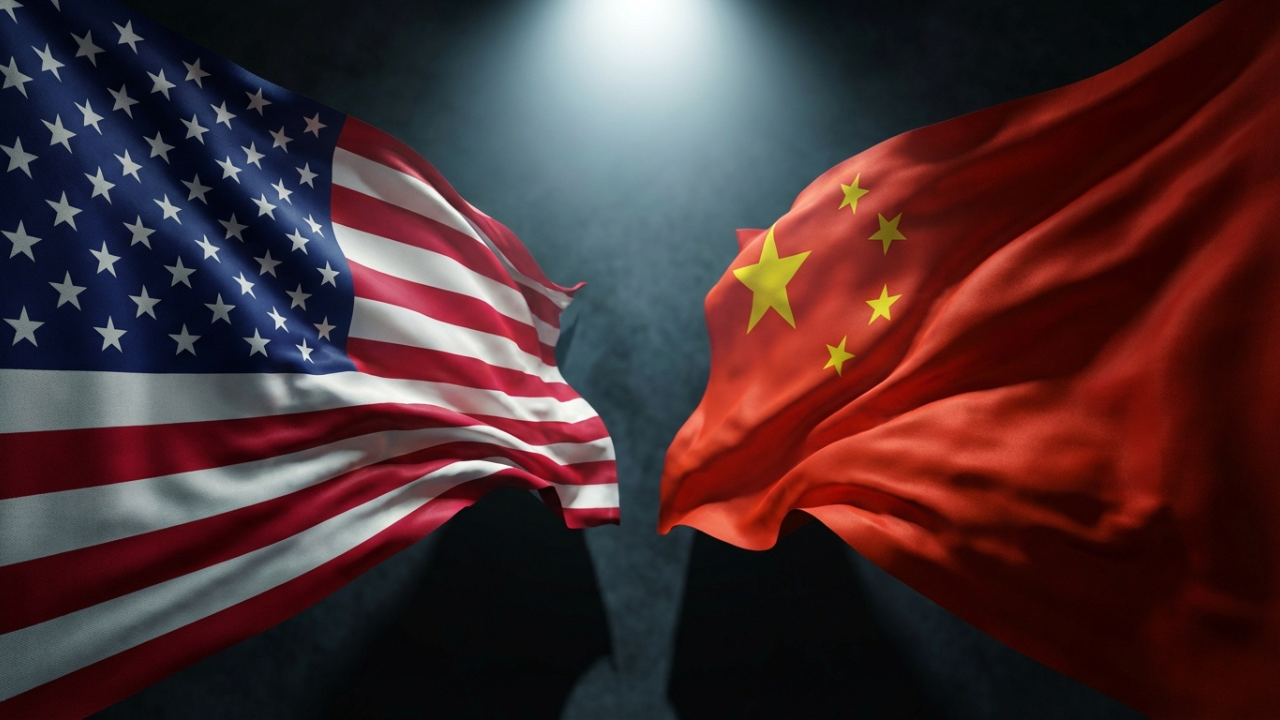 Flags of USA and China colliding