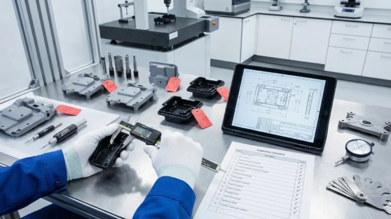 Measuring components with precision tools.