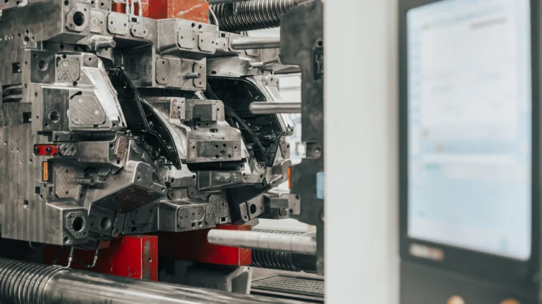 Images of injection molding facility and an automotive mold.