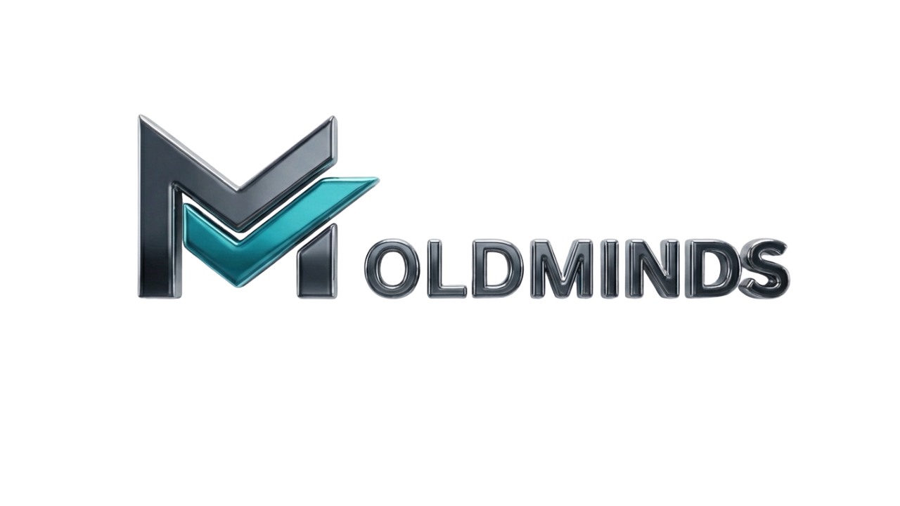 Moldminds new logo with 3D chrome effects.