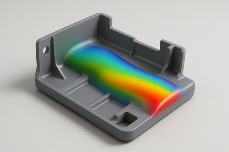 Molded plastic part with a rainbow fill-time color map