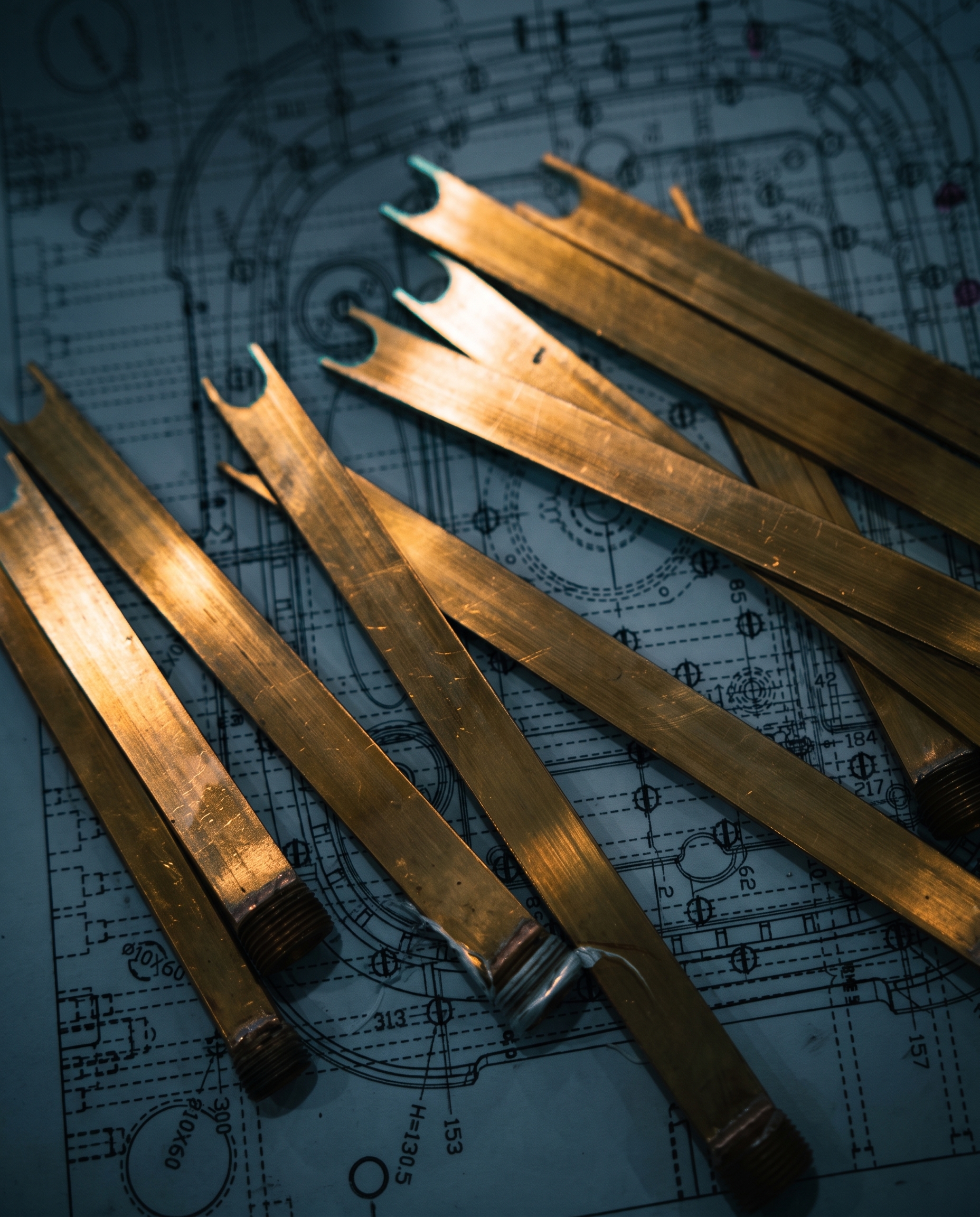 Brass cooling baffles over a mold cooling layout drawing