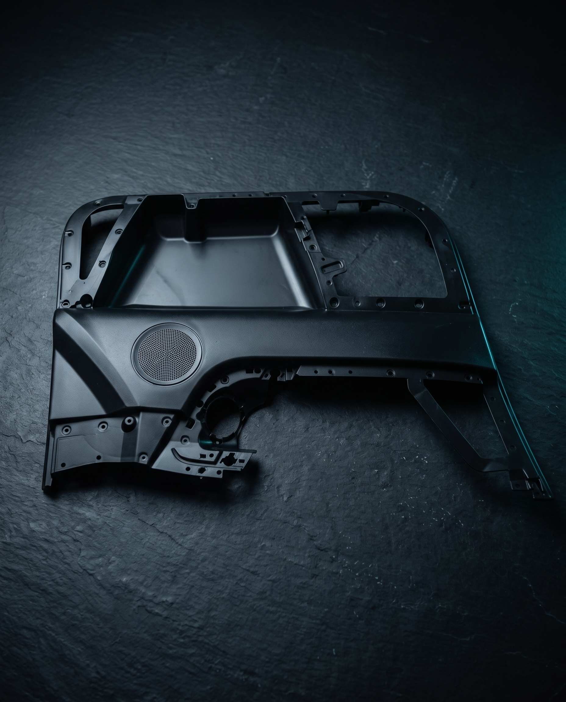 Molded automotive trim panel with molded-in speaker grille
